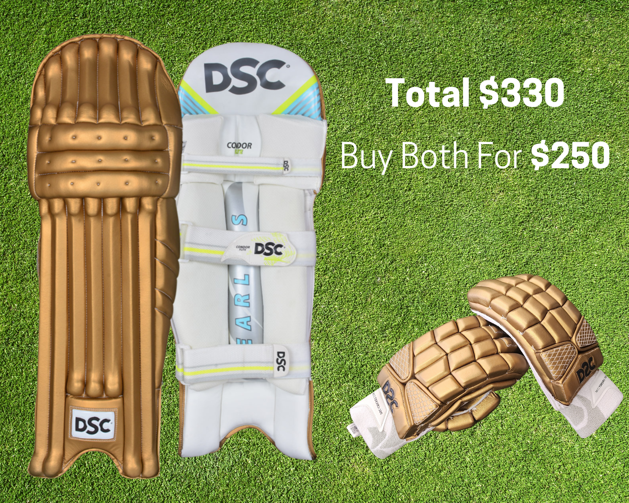 DSC GOLDEN BATTING PADS AND GLOVES COMBO – MENS - SportsHQ